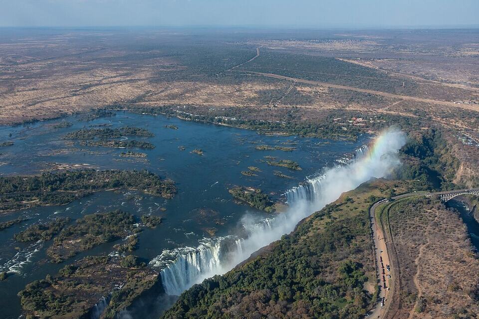 Aerial view of Victoria Falls on the Zambezi River